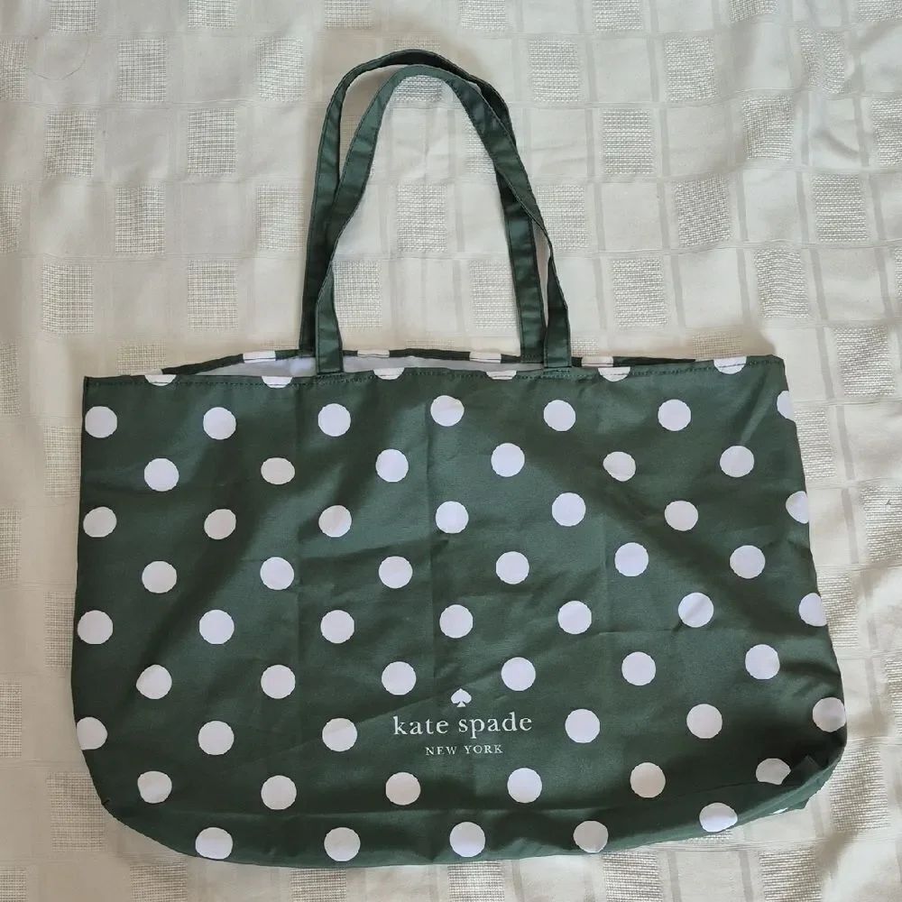 Kate Spade Dark Green and White Polka Dot Reusable Shopping Tote
